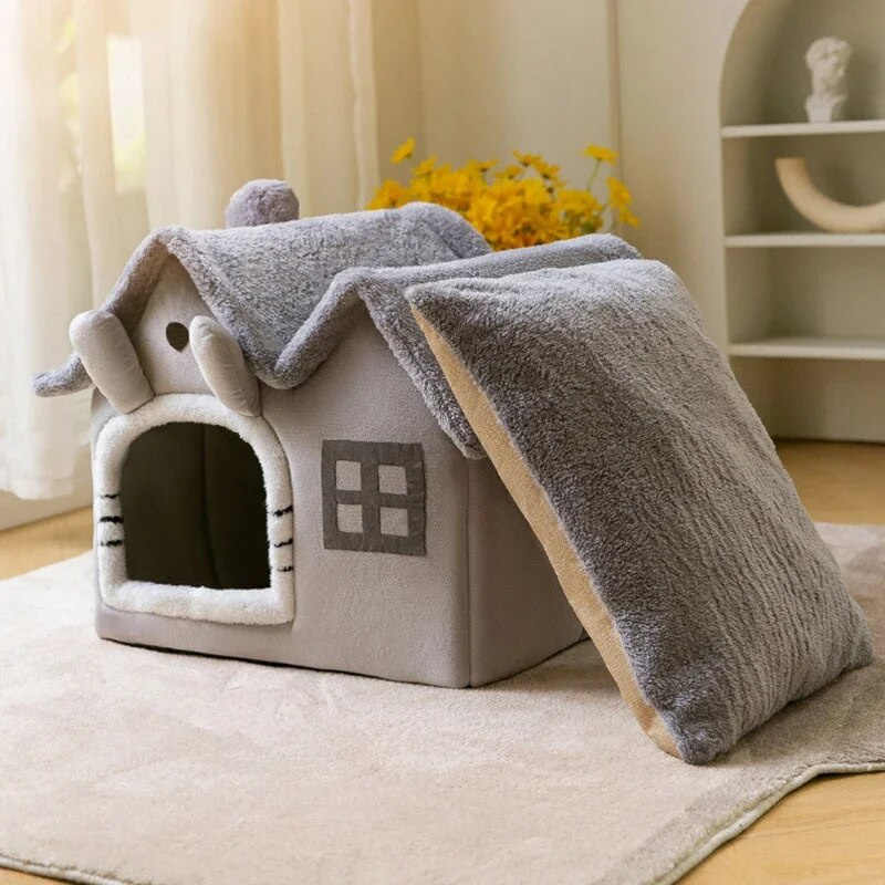 Foldable Winter Warm Cat House Bed